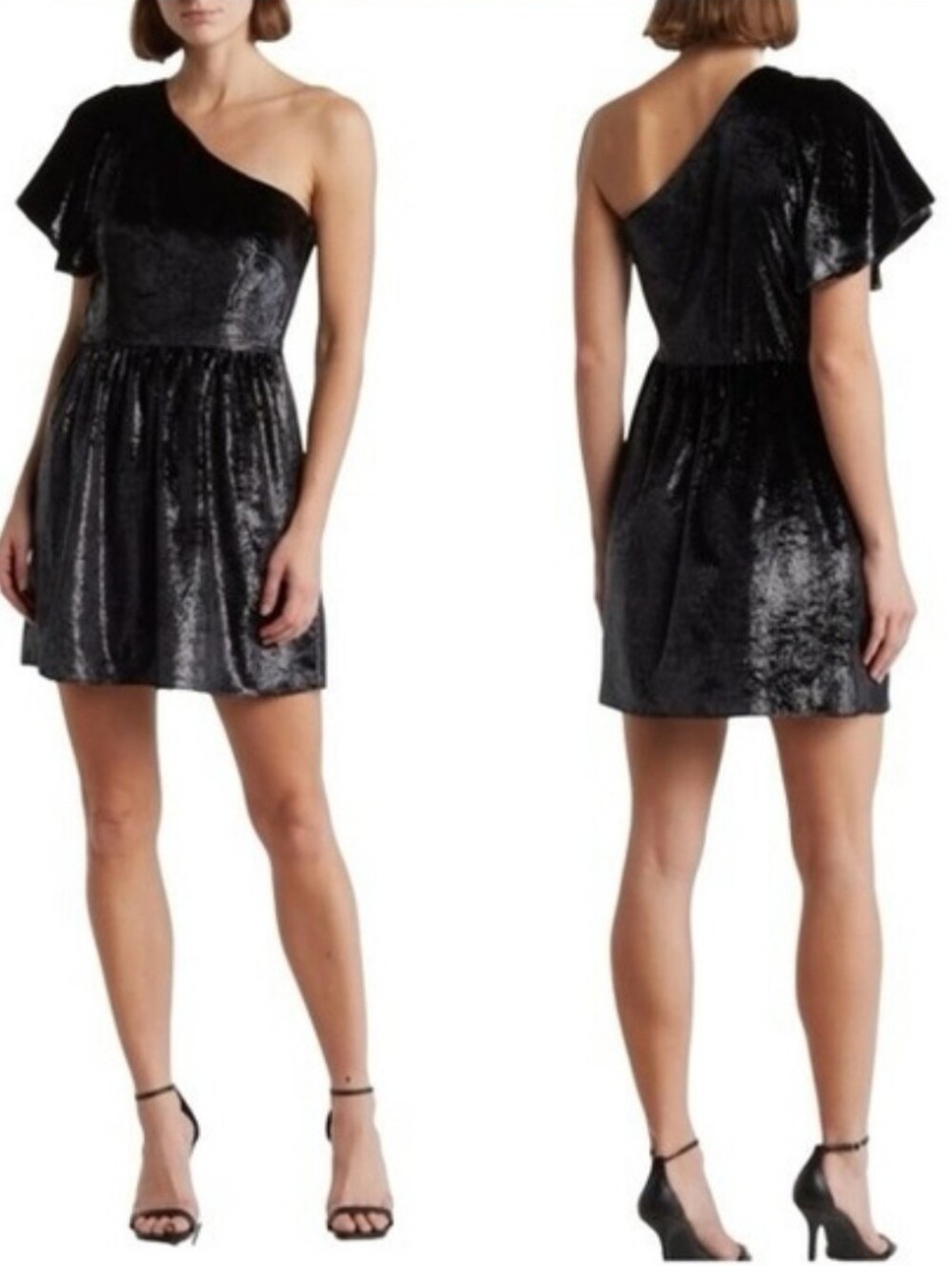 NWT 7 For All Mankind One Shoulder Metallic Velour Fit & Flare Dress.
